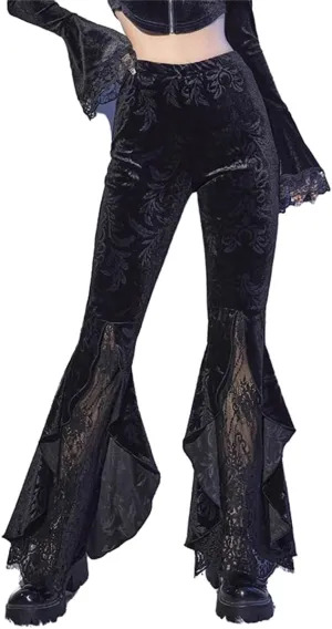 Gothic Bell Bottom Pants for Women Goth Grunge Black High Waisted Flare Leggings Boho Hippie Festival Outfits