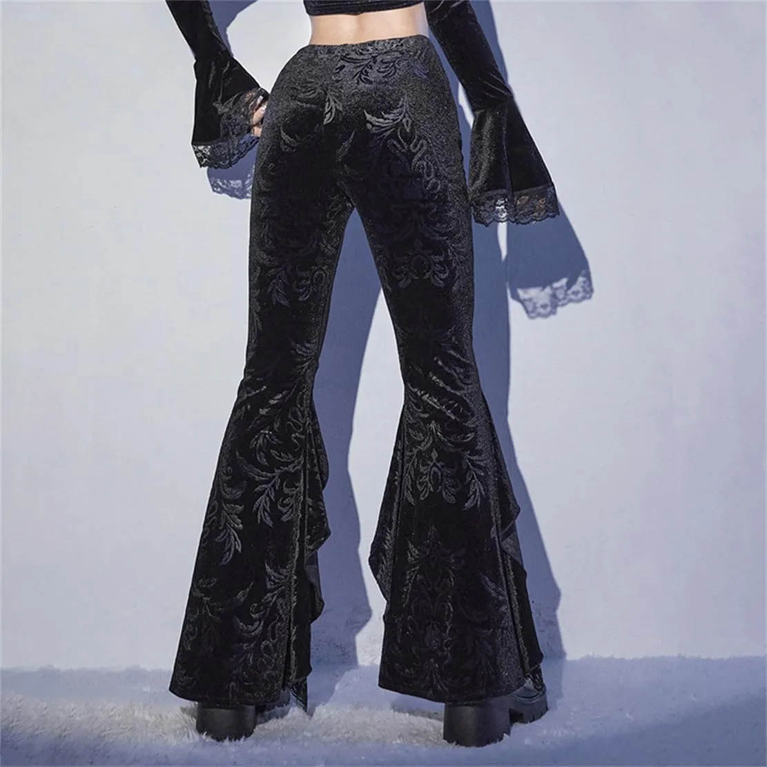 Gothic Bell Bottom Pants for Women Goth Grunge Black High Waisted Flare Leggings Boho Hippie Festival Outfits