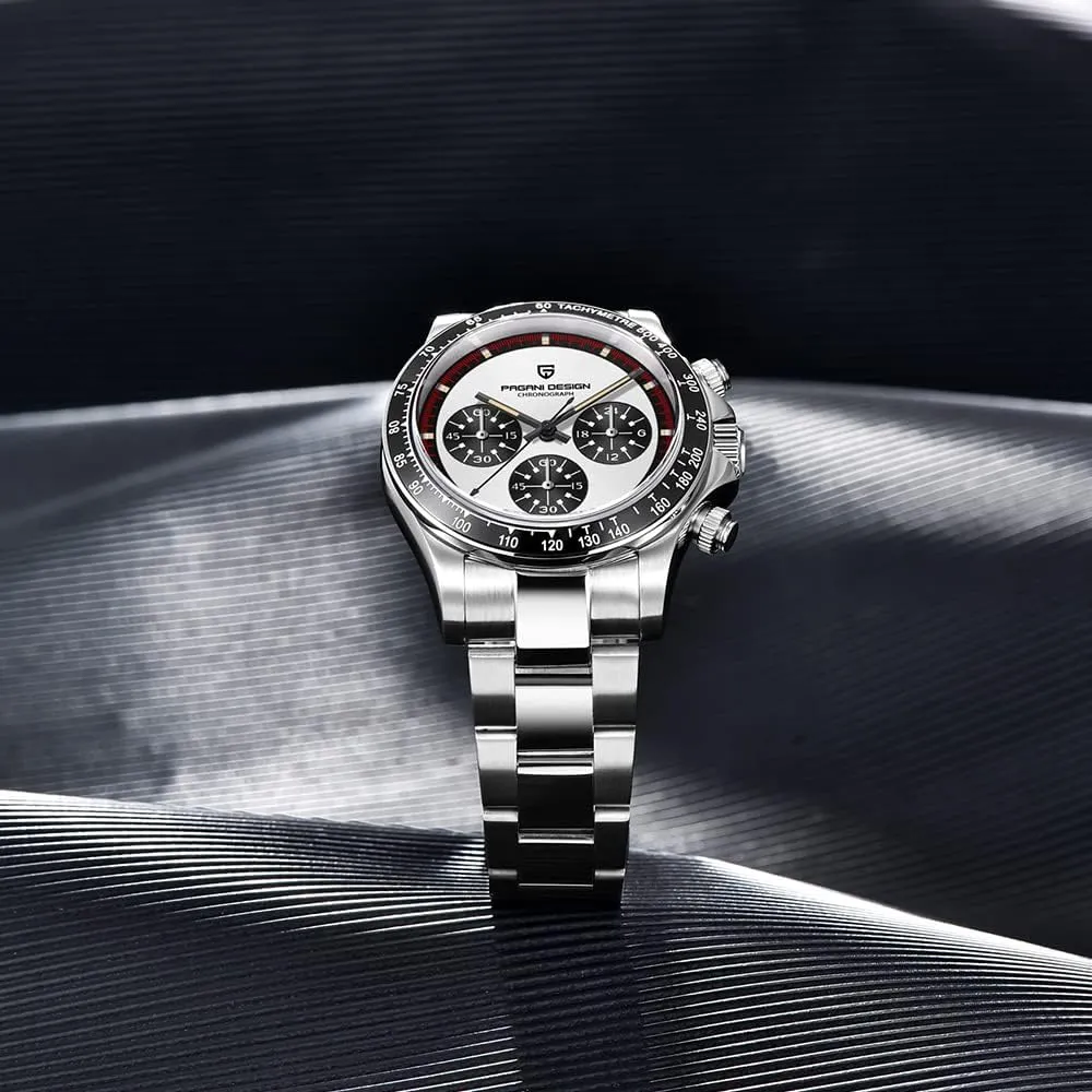HaiQin Pagani Design 1676 Men's Universe Tachymeter Watch Japanese Quartz Movement Professional Chronograph 316L Stainless Steel 100M Waterproof Analog Luxury Watch