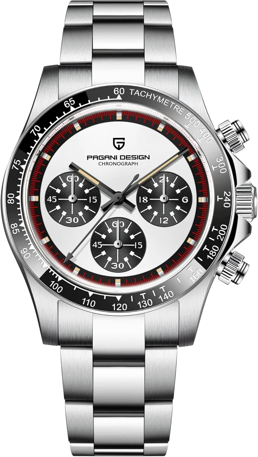 HaiQin Pagani Design 1676 Men's Universe Tachymeter Watch Japanese Quartz Movement Professional Chronograph 316L Stainless Steel 100M Waterproof Analog Luxury Watch