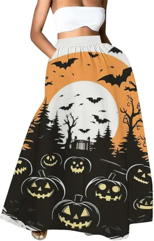Halloween Skirt for Women High Waist Party Beach Pocket Long Maxi Skirt Women's Tutu Skirt Halloween Skirts