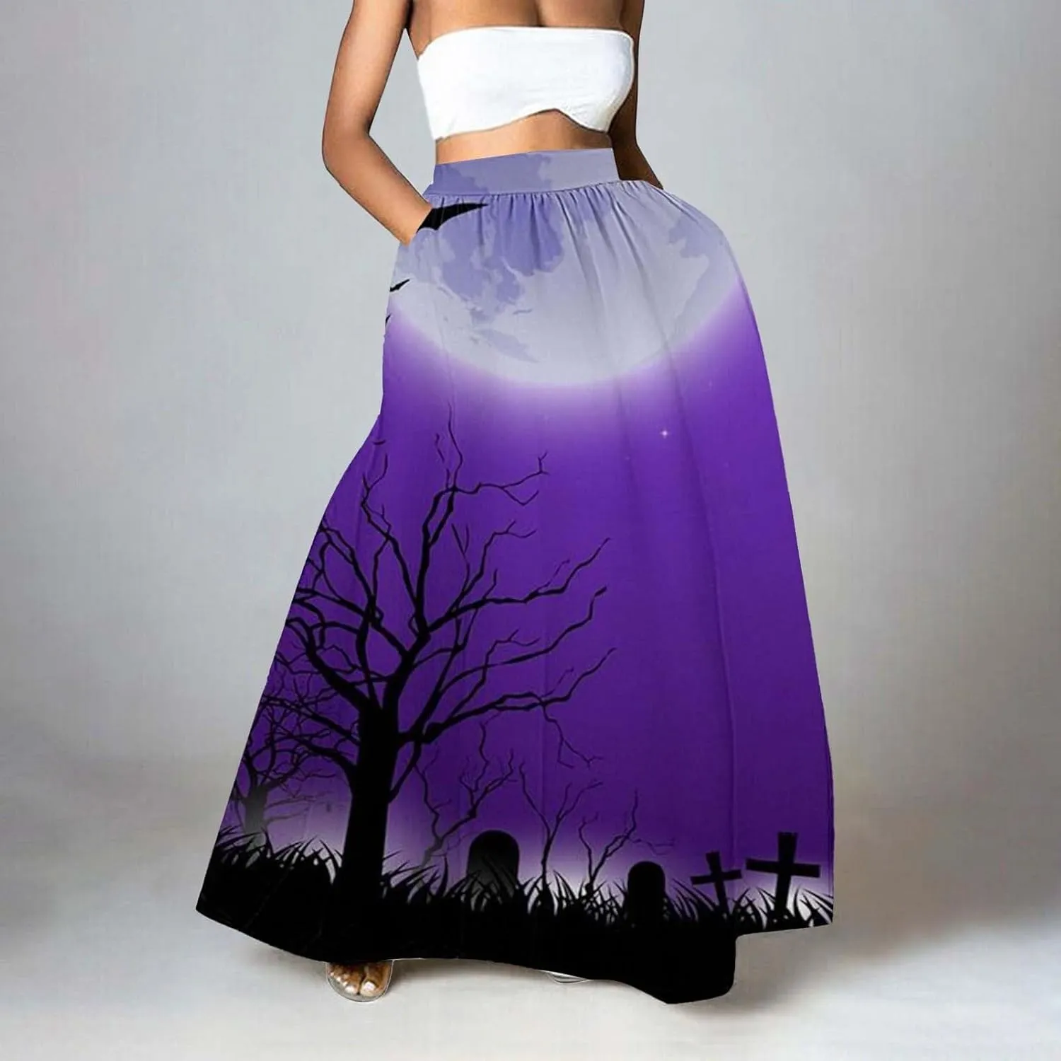 Halloween Skirt for Women High Waist Party Beach Pocket Long Maxi Skirt Women's Tutu Skirt Halloween Skirts