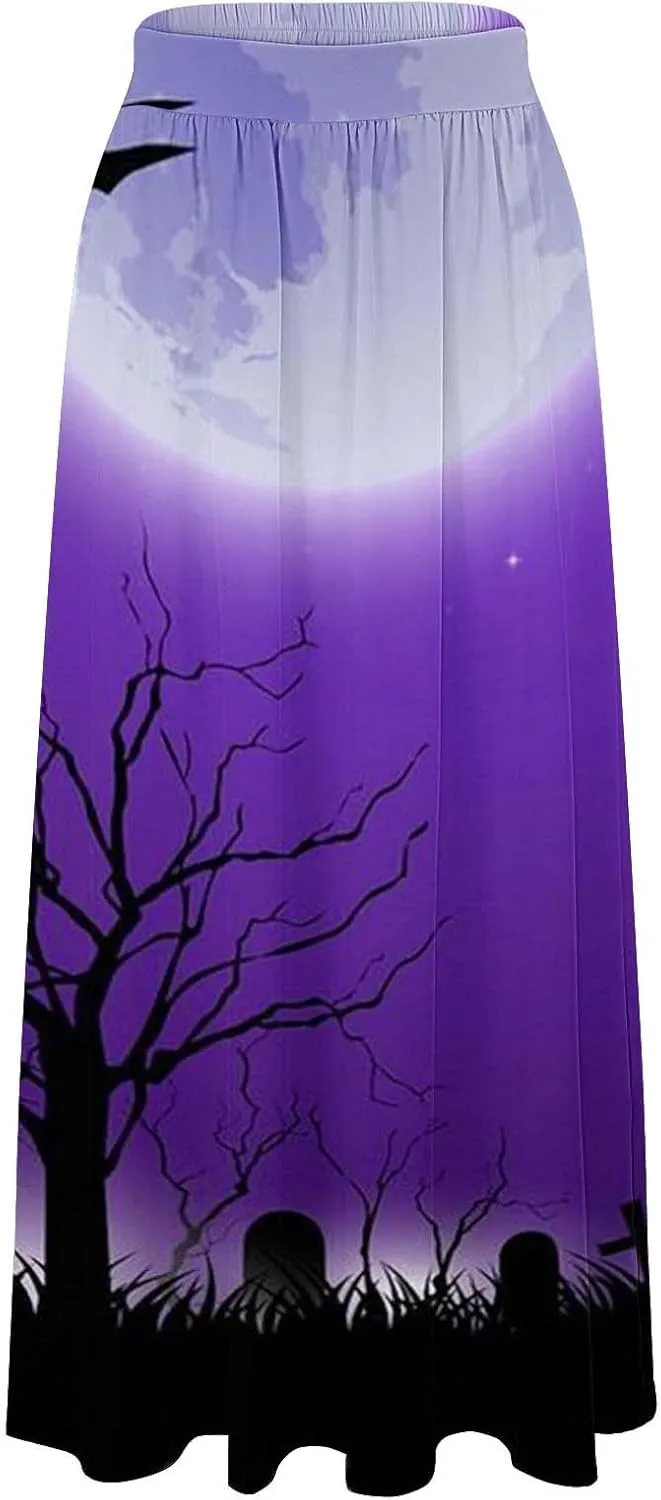 Halloween Skirt for Women High Waist Party Beach Pocket Long Maxi Skirt Women's Tutu Skirt Halloween Skirts