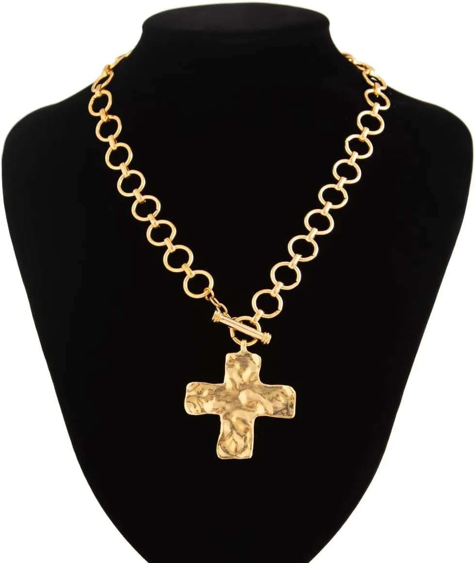 Hammered Cross Pendant Necklace Toggle Vintage Necklaces Unisex