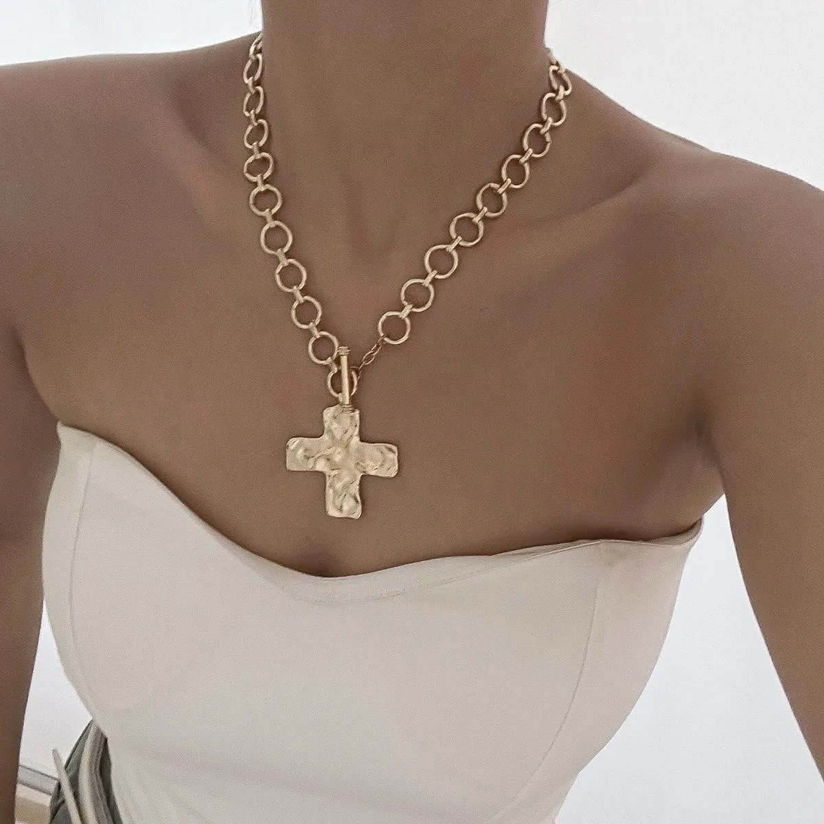 Hammered Cross Pendant Necklace Toggle Vintage Necklaces Unisex
