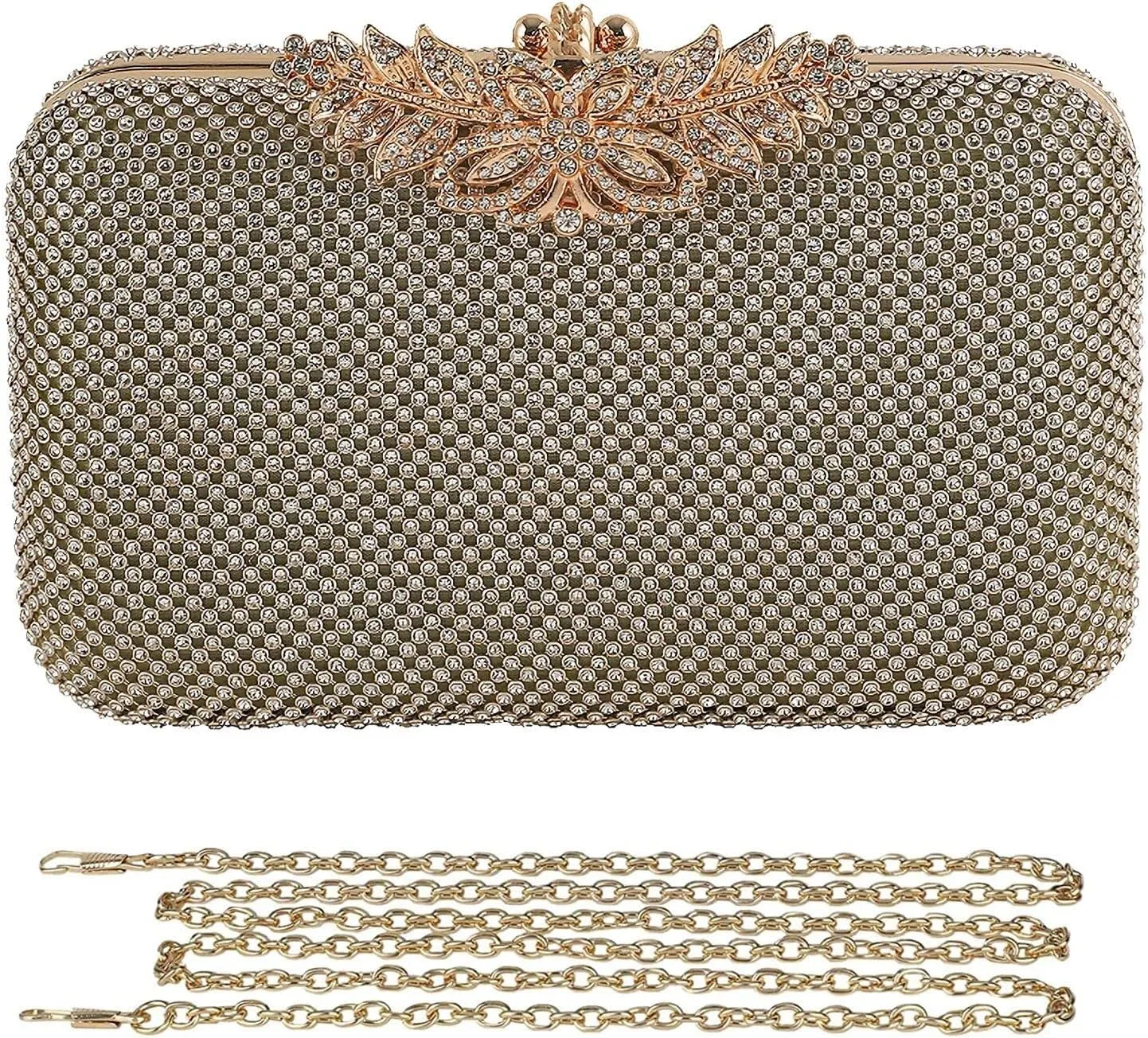 Handbag Bridal Wedding Purse Shoulder with Flora Clasp Crossbody Womens Evening Rhinestone Crystal Clutch