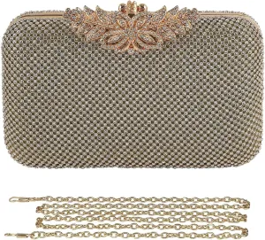Handbag Bridal Wedding Purse Shoulder with Flora Clasp Crossbody Womens Evening Rhinestone Crystal Clutch