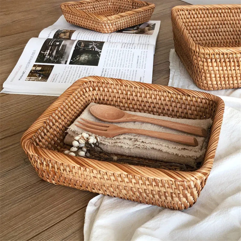Handmade Rattan Storage Baskets Household Items Snacks Fruit