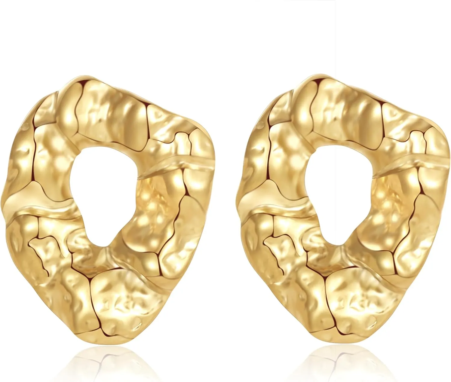 HANGINTHERE 18K Gold Plated Chunky Square Studs,Retro Vintage Hoop Earrings,Bold Geometric Jewelry for Women, Trendy Gift Idea