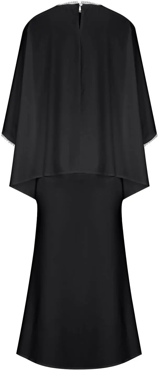 HGps8w Elegant 2 Piece Outfits for Women Lace Trim Flowy Batwing Blouse & Mermaid Floral Maxi Skirt Office Party Dress Sets