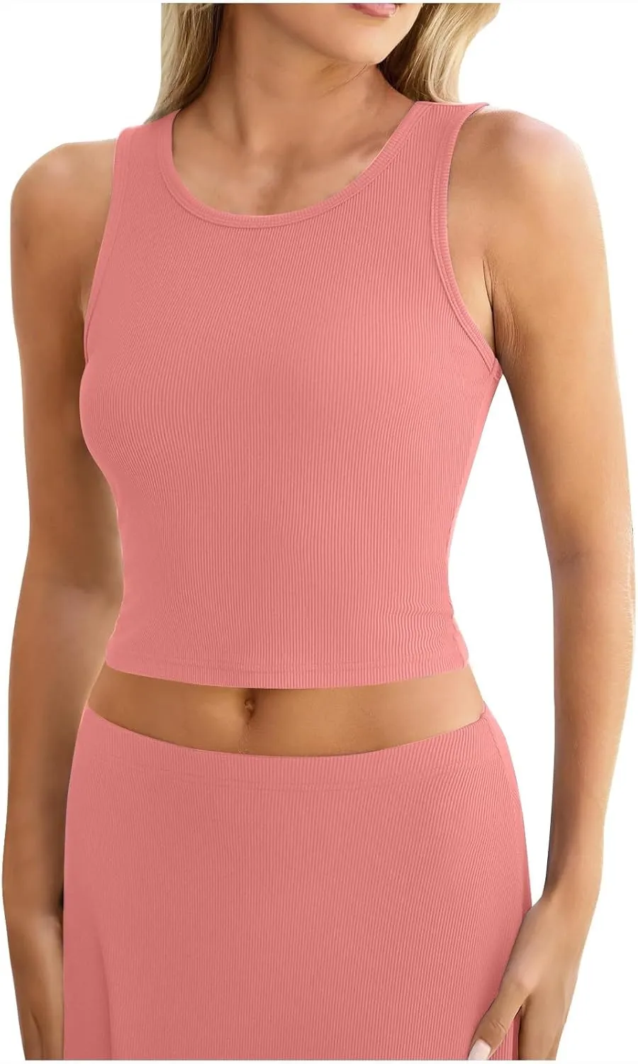 HGps8w Womens 2 Piece Outfits Knitted Casual Summer Fitted Cropped Tank Top with High Waisted Long Skirt Loungewear Sets