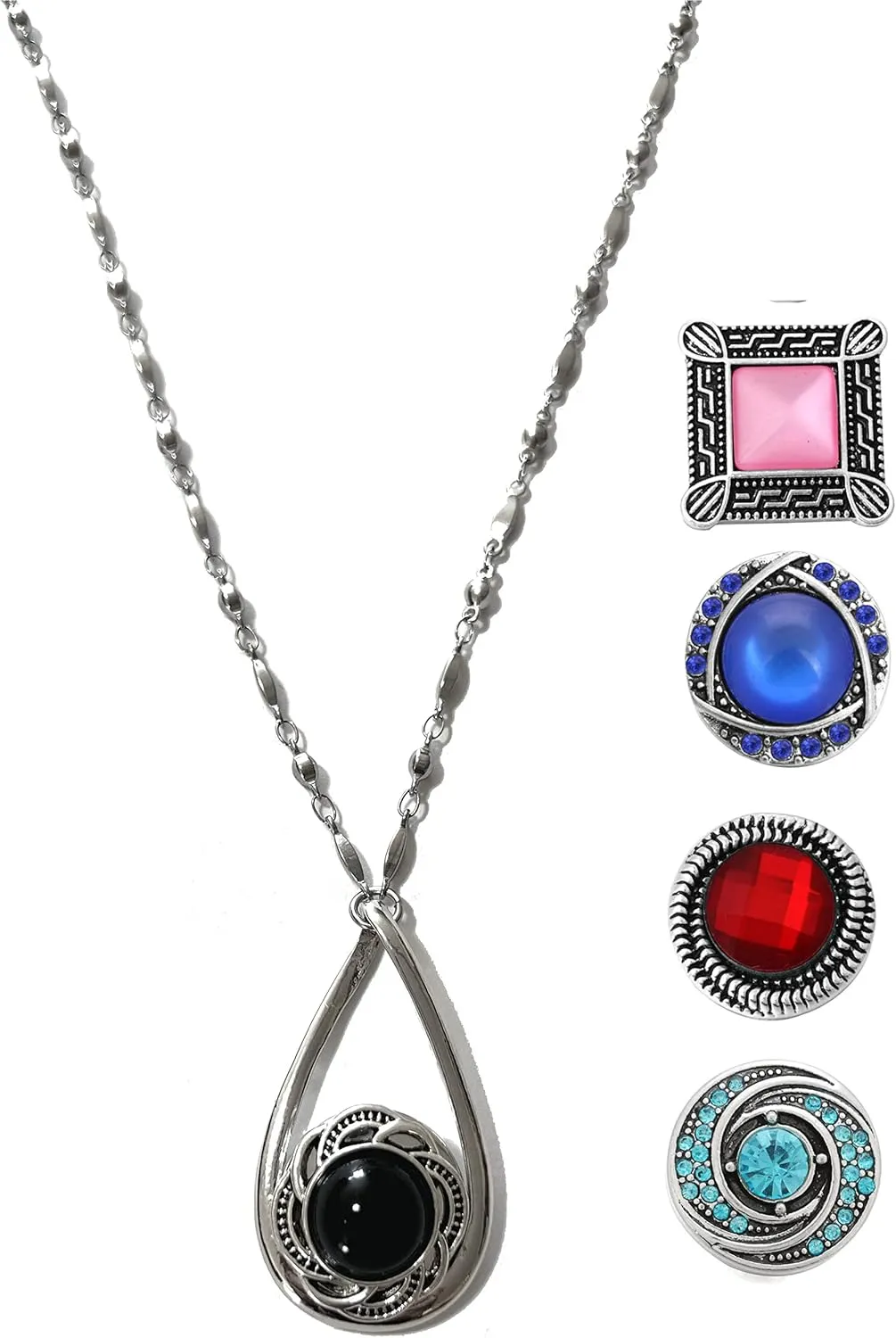 Hidden Hollow Beads Snap Interchangeable Women's Fashion Jewelry Necklace, 18" or 24" long, Fancy STRONG Stainless Steel Chain. Comes in a gift box.