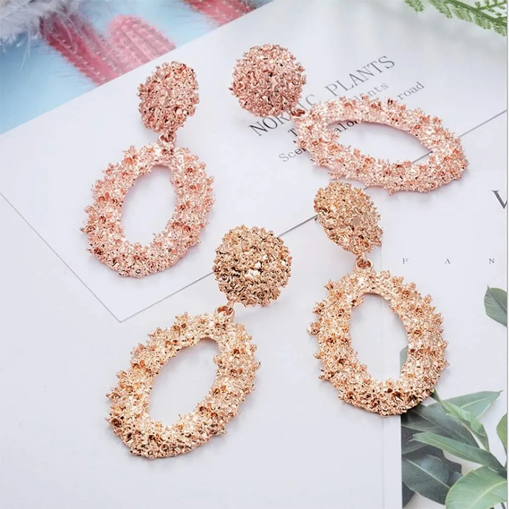 Hollow Geometric Large Square Dangle Earrings Metal Statement Drop Earrings Punk Bohemian Raised Textured Design Big Hoop Earrings for Women Fashion Jewelry