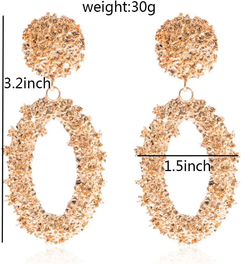 Hollow Geometric Large Square Dangle Earrings Metal Statement Drop Earrings Punk Bohemian Raised Textured Design Big Hoop Earrings for Women Fashion Jewelry