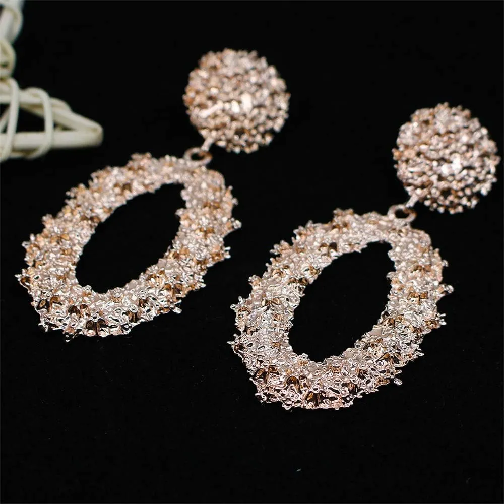 Hollow Geometric Large Square Dangle Earrings Metal Statement Drop Earrings Punk Bohemian Raised Textured Design Big Hoop Earrings for Women Fashion Jewelry