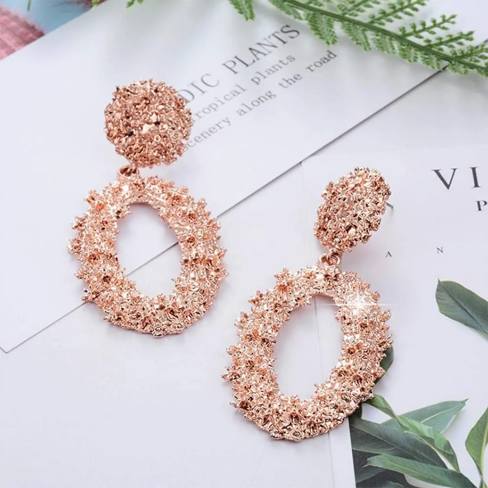 Hollow Geometric Large Square Dangle Earrings Metal Statement Drop Earrings Punk Bohemian Raised Textured Design Big Hoop Earrings for Women Fashion Jewelry