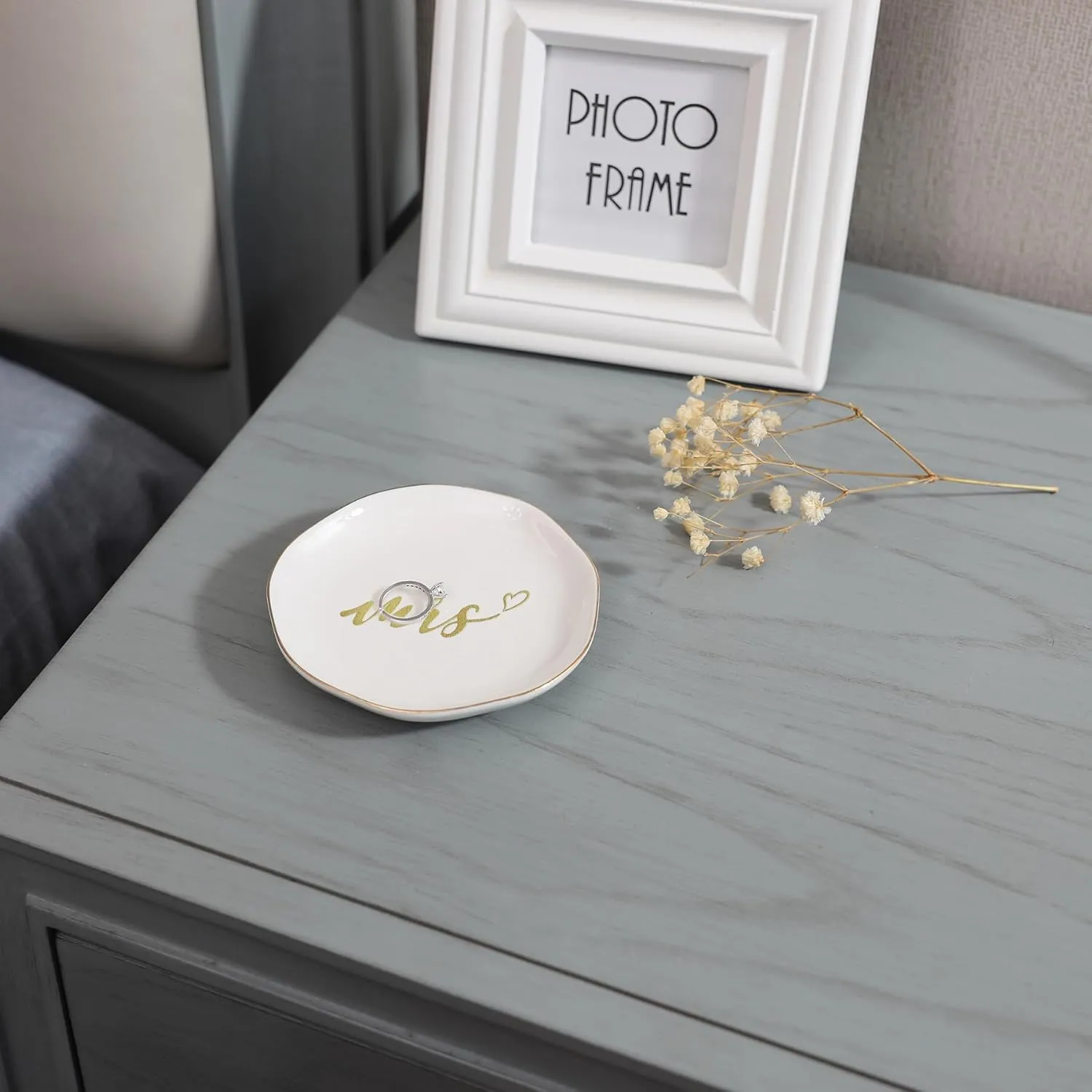 HOME SMILE Mrs Ring Dish, Engagement&Wedding Gifts for Women, Bridal Shower Present,Ceramic Jewelry Tray, 4.5"