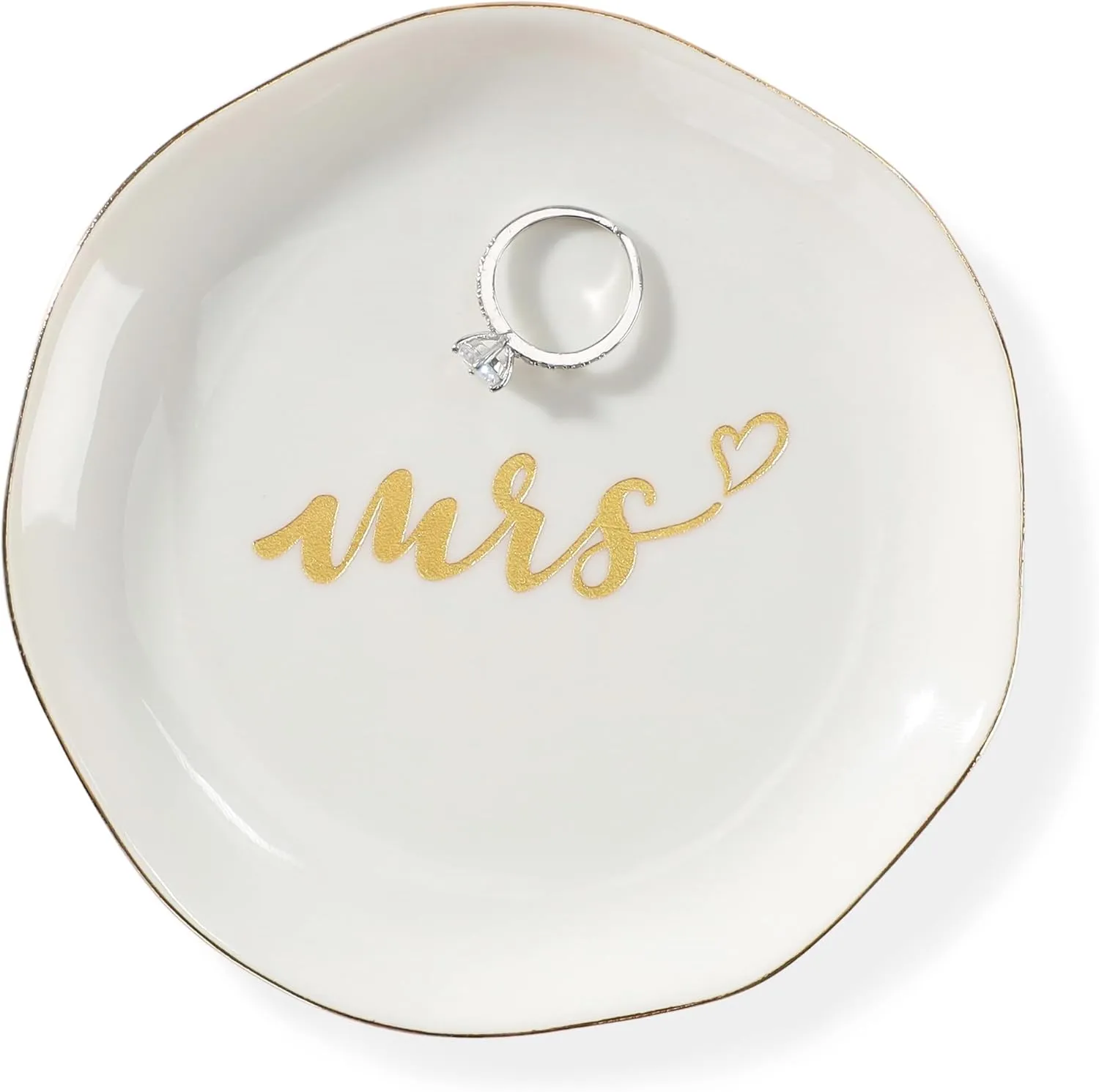 HOME SMILE Mrs Ring Dish, Engagement&Wedding Gifts for Women, Bridal Shower Present,Ceramic Jewelry Tray, 4.5"