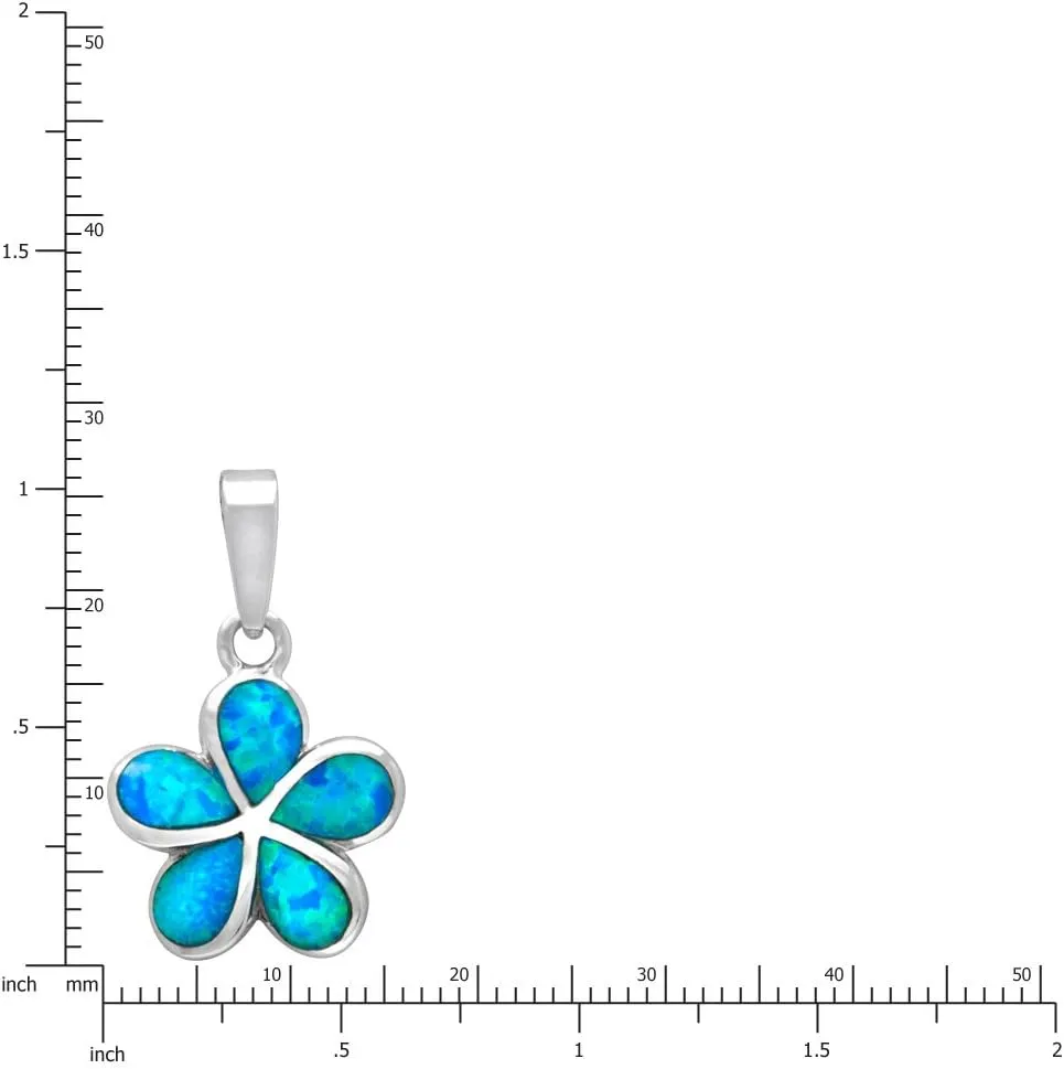 Honolulu Jewelry Company Sterling Silver Plumeria Flower Necklace Pendant with Simulated Blue Opal