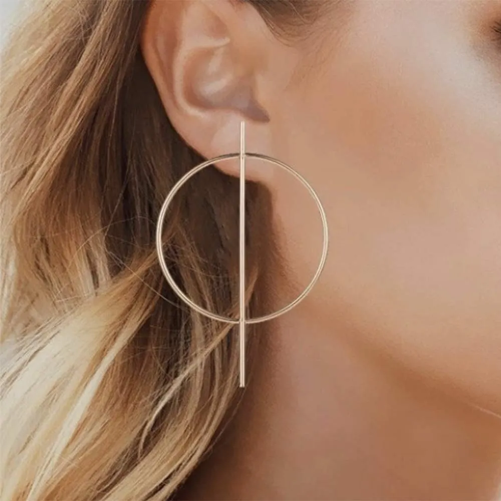 Hoop Bar Geometric Earrings Studs Large Simple Circle Modern Lightweight Statement for Women Gift