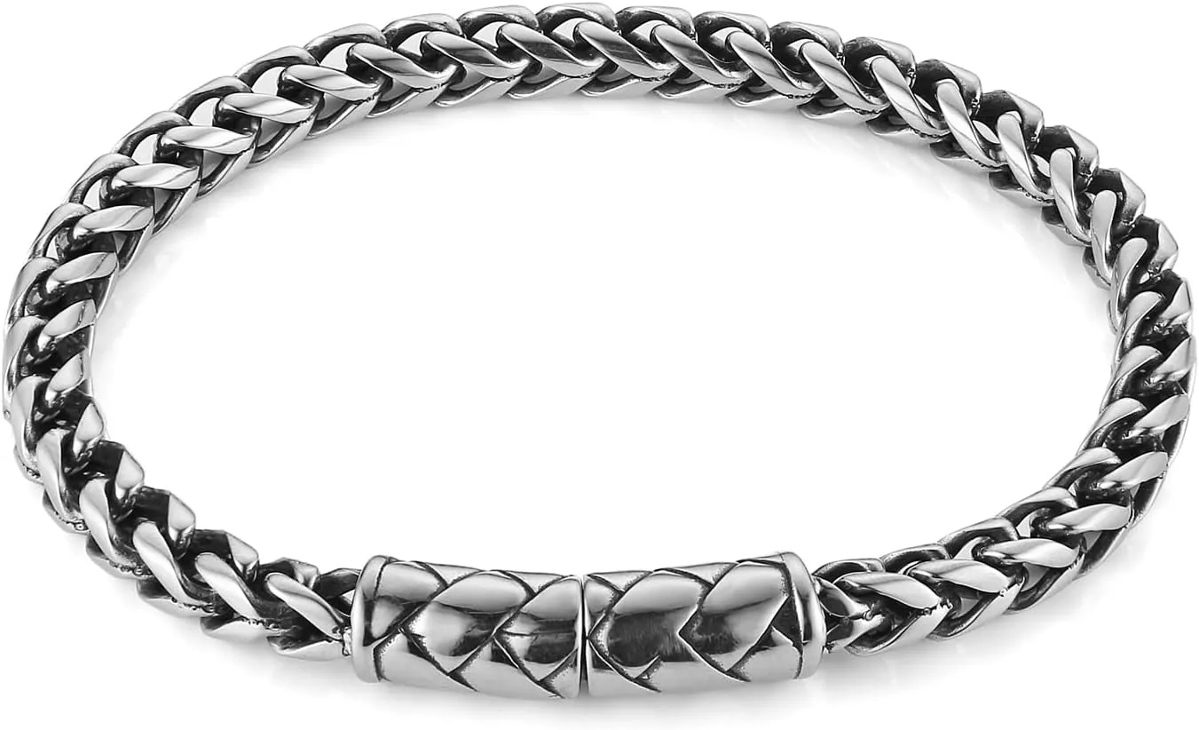 HZMAN 8.5Inch Stainless Steel Bracelet for Men Silver Cuban Link Chain Bracelet