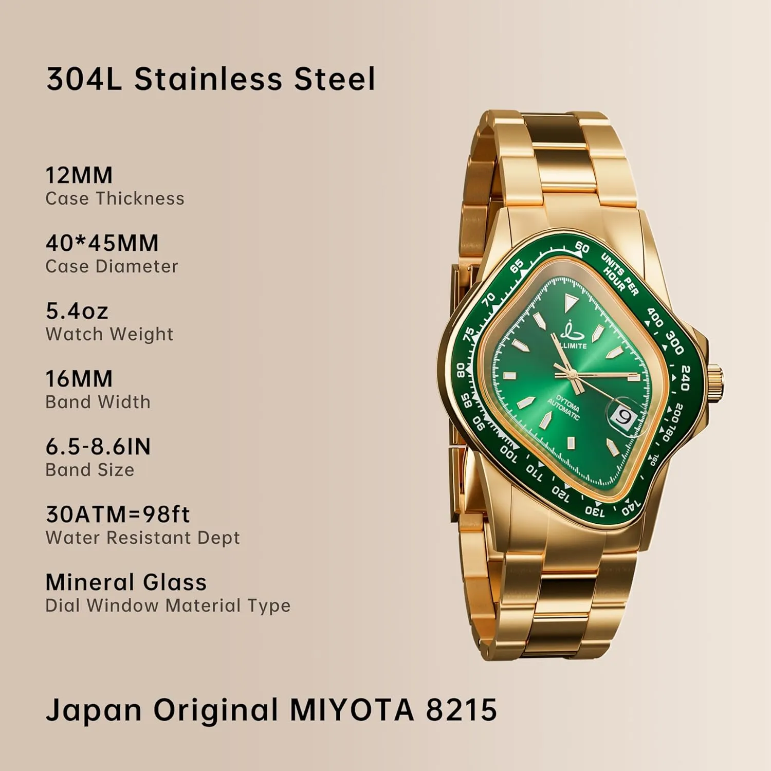 ILLIMITE Automatic Watches for Men Japanese Miyota 8215 Mechanical Movement Analog Luminous Self Winding Stainless Steel Wrist Watches DYTONA