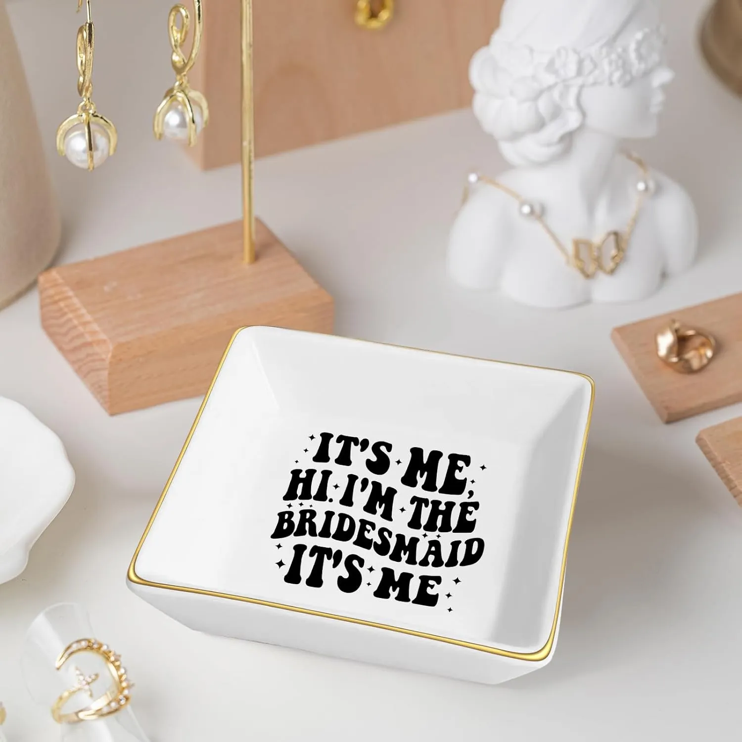 It's Me Hi I'm the Bridesmaid It's Me - Jewelry Tray, Ceramic Ring Dish - Bridesmaid Gift, Wedding Keepsake, Bridal Party Favor