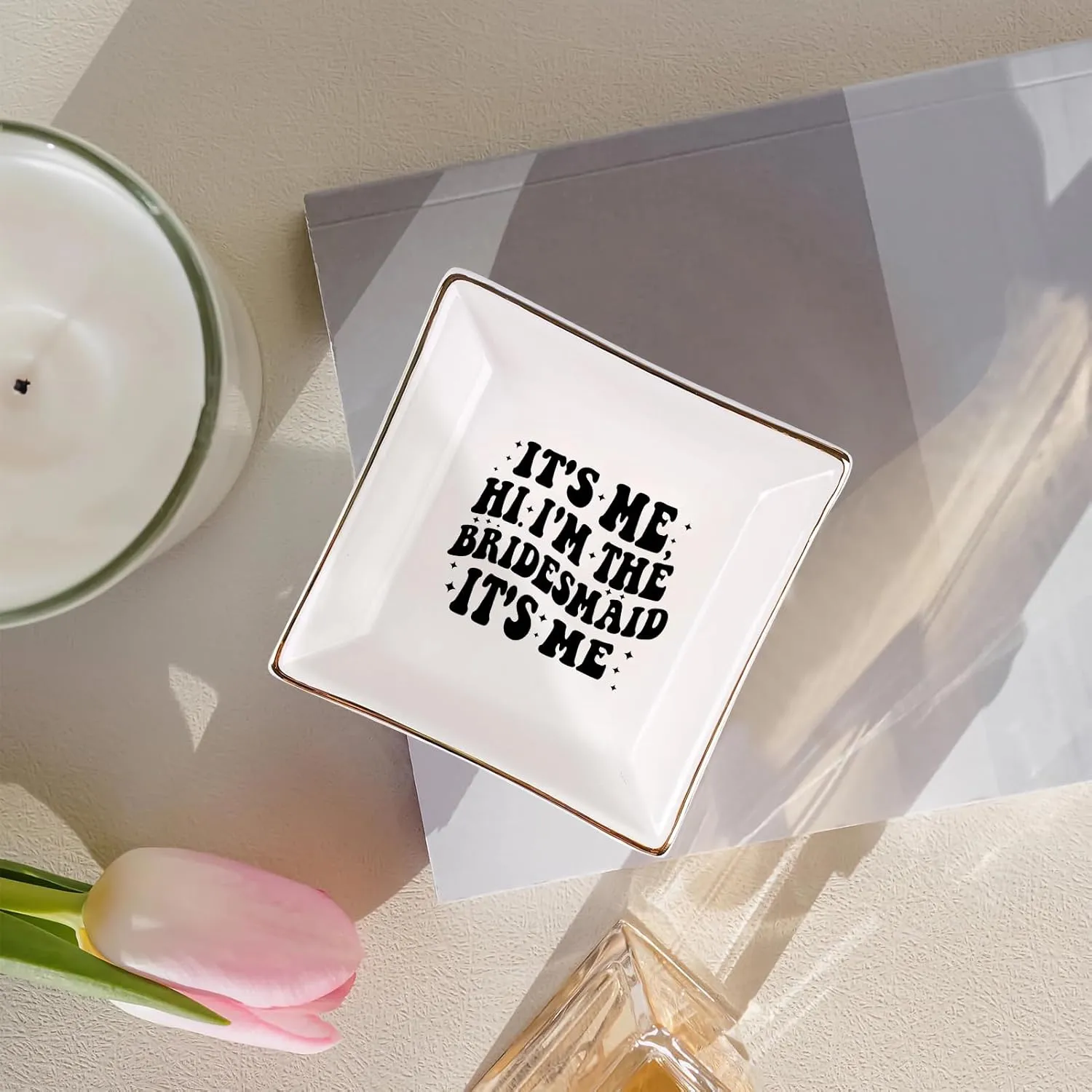 It's Me Hi I'm the Bridesmaid It's Me - Jewelry Tray, Ceramic Ring Dish - Bridesmaid Gift, Wedding Keepsake, Bridal Party Favor