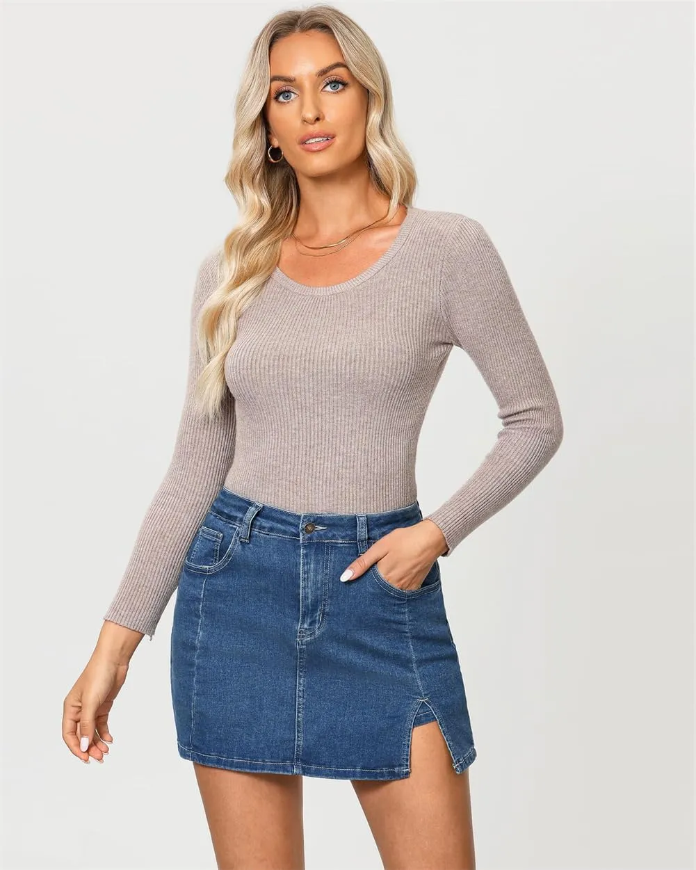 Jean Skirts for Women Denim High Waisted Stretchy Denim Skirt with Slit Trendy Casual Slim Fit Short Skirts