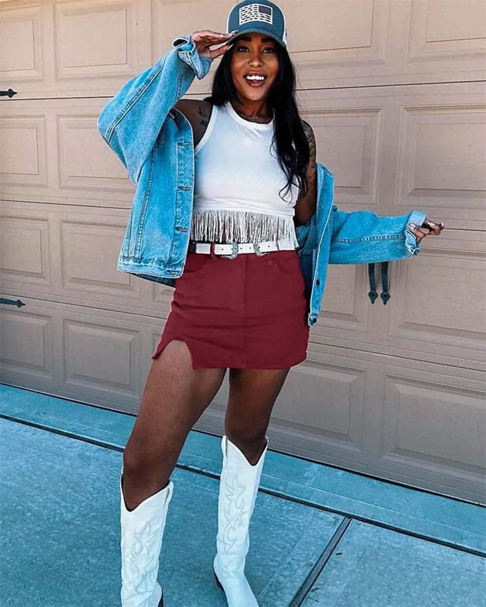 Jean Skirts for Women Denim High Waisted Stretchy Denim Skirt with Slit Trendy Casual Slim Fit Short Skirts
