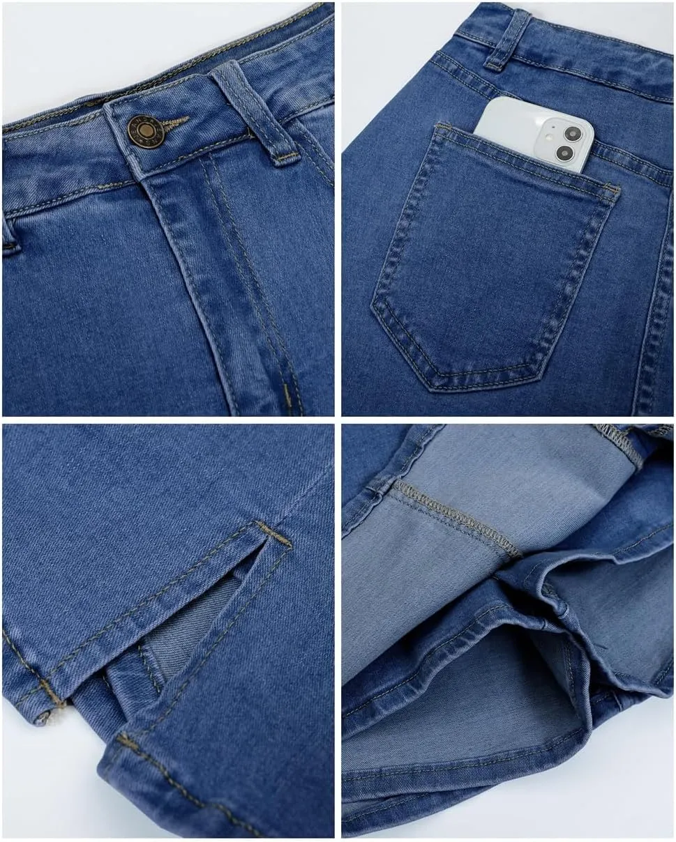 Jean Skirts for Women Denim High Waisted Stretchy Denim Skirt with Slit Trendy Casual Slim Fit Short Skirts