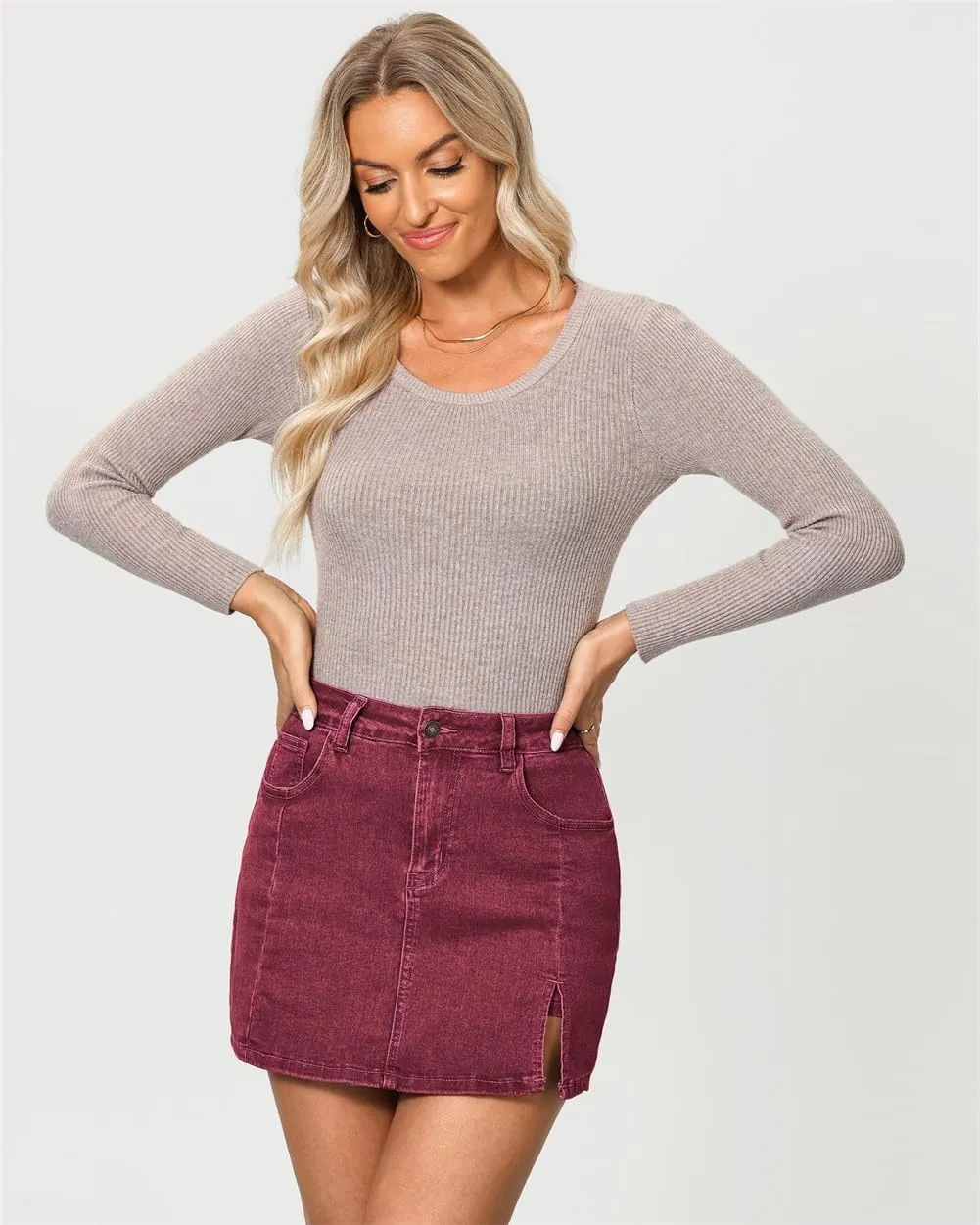 Jean Skirts for Women Denim High Waisted Stretchy Denim Skirt with Slit Trendy Casual Slim Fit Short Skirts