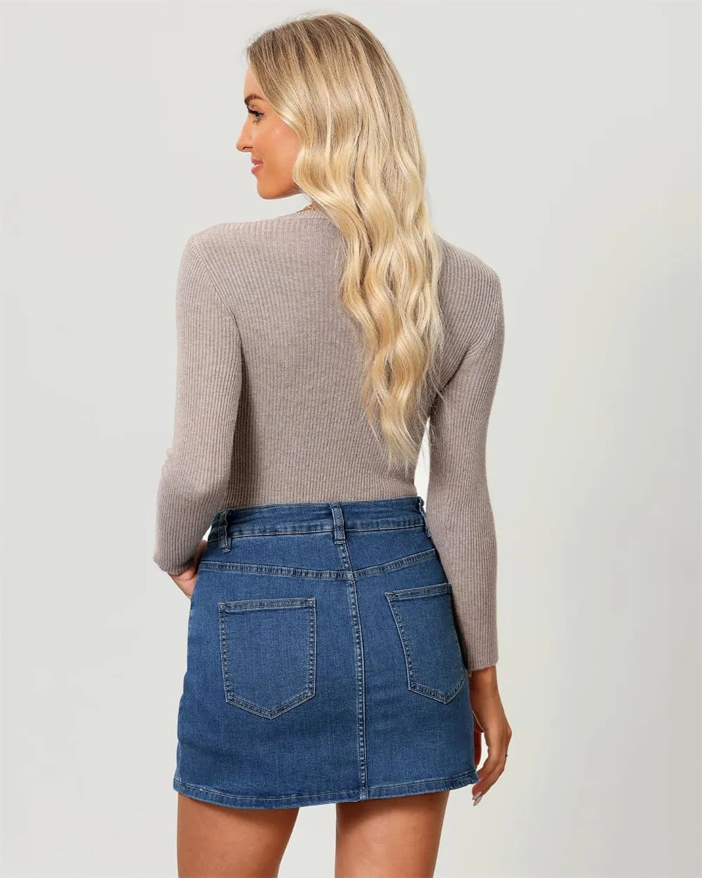 Jean Skirts for Women Denim High Waisted Stretchy Denim Skirt with Slit Trendy Casual Slim Fit Short Skirts