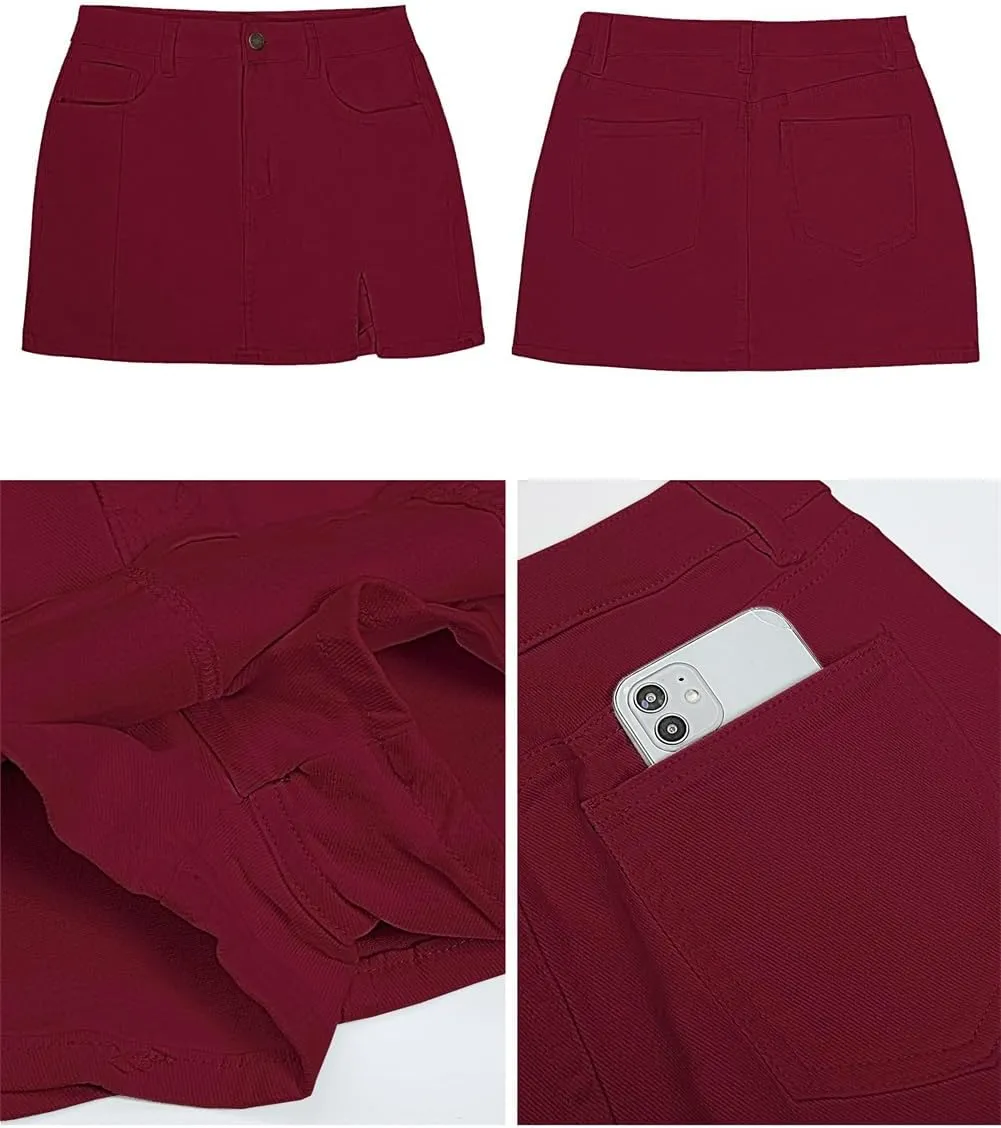 Jean Skirts for Women Denim High Waisted Stretchy Denim Skirt with Slit Trendy Casual Slim Fit Short Skirts