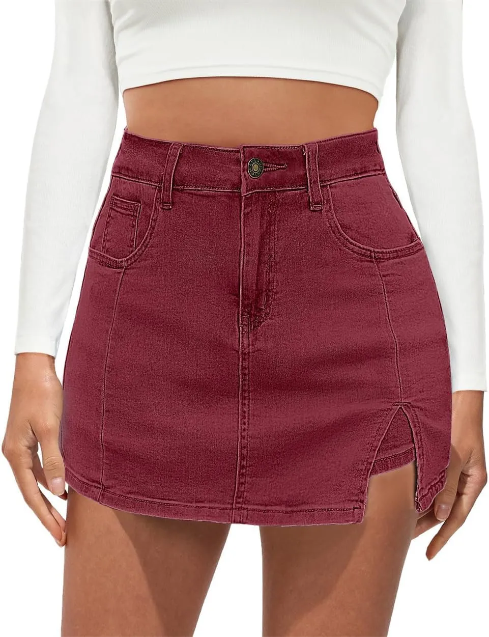 Jean Skirts for Women Denim High Waisted Stretchy Denim Skirt with Slit Trendy Casual Slim Fit Short Skirts