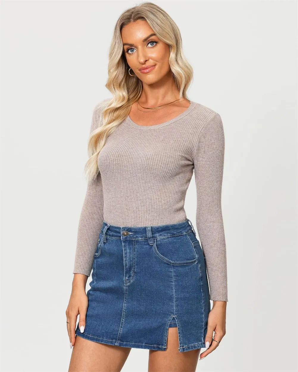 Jean Skirts for Women Denim High Waisted Stretchy Denim Skirt with Slit Trendy Casual Slim Fit Short Skirts