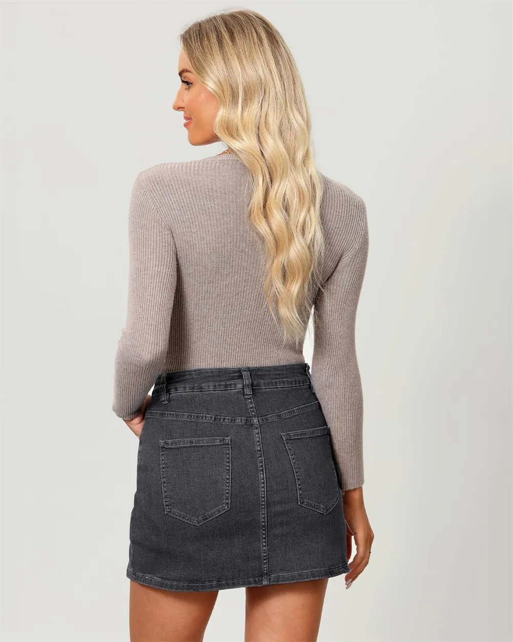 Jean Skirts for Women Denim High Waisted Stretchy Denim Skirt with Slit Trendy Casual Slim Fit Short Skirts