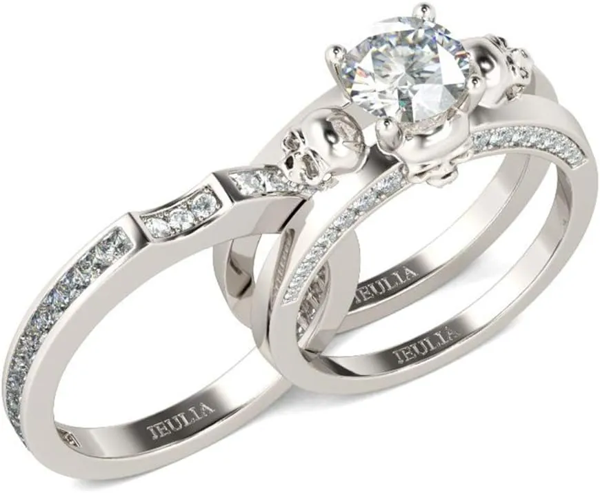 Jeulia 2.5 Carat Interchangeable Wedding Ring Sets for Women 925 Sterling Silver Skull Rings Round Cut Cubic Zirconia Engagement Rings CZ Solitaire Promise Wedding Band with Jewelry Gift Box