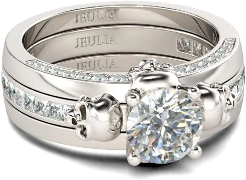 Jeulia 2.5 Carat Interchangeable Wedding Ring Sets for Women 925 Sterling Silver Skull Rings Round Cut Cubic Zirconia Engagement Rings CZ Solitaire Promise Wedding Band with Jewelry Gift Box