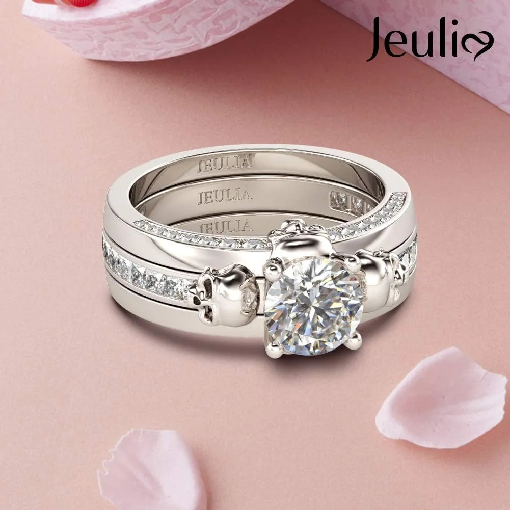 Jeulia 2.5 Carat Interchangeable Wedding Ring Sets for Women 925 Sterling Silver Skull Rings Round Cut Cubic Zirconia Engagement Rings CZ Solitaire Promise Wedding Band with Jewelry Gift Box