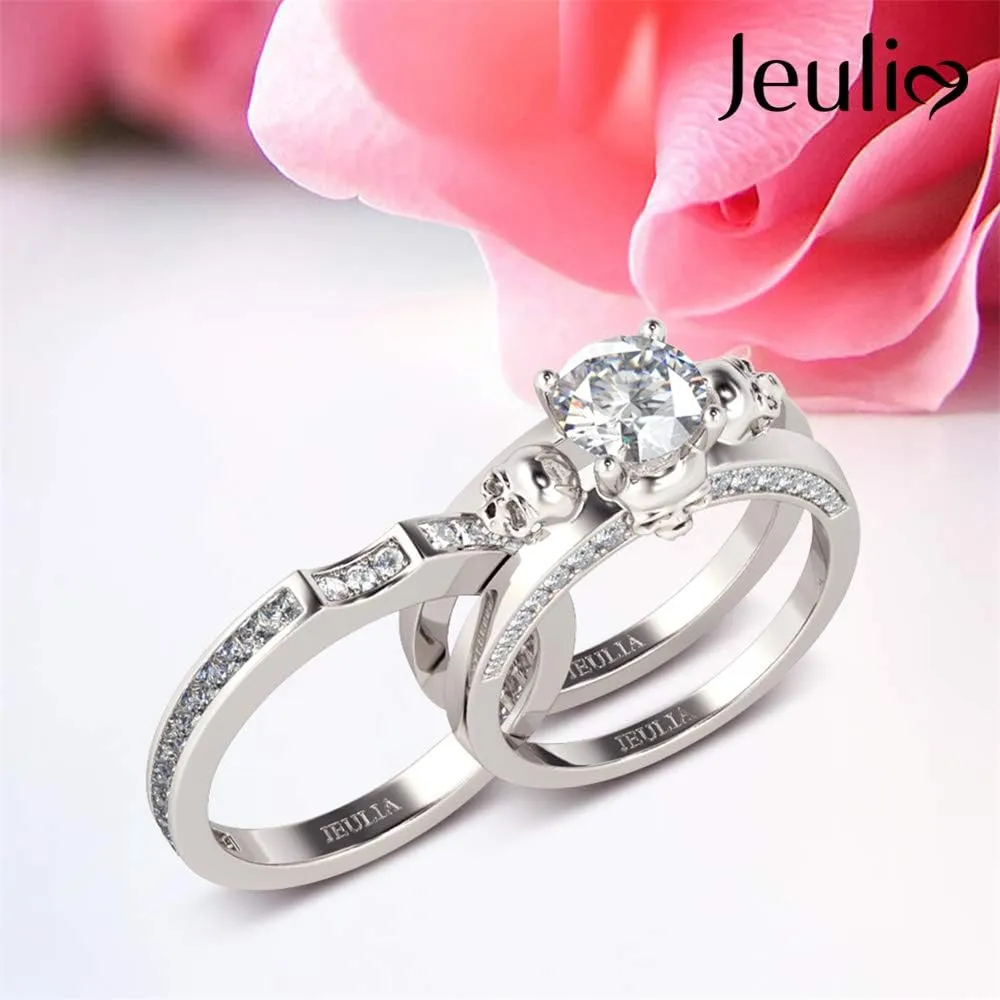 Jeulia 2.5 Carat Interchangeable Wedding Ring Sets for Women 925 Sterling Silver Skull Rings Round Cut Cubic Zirconia Engagement Rings CZ Solitaire Promise Wedding Band with Jewelry Gift Box