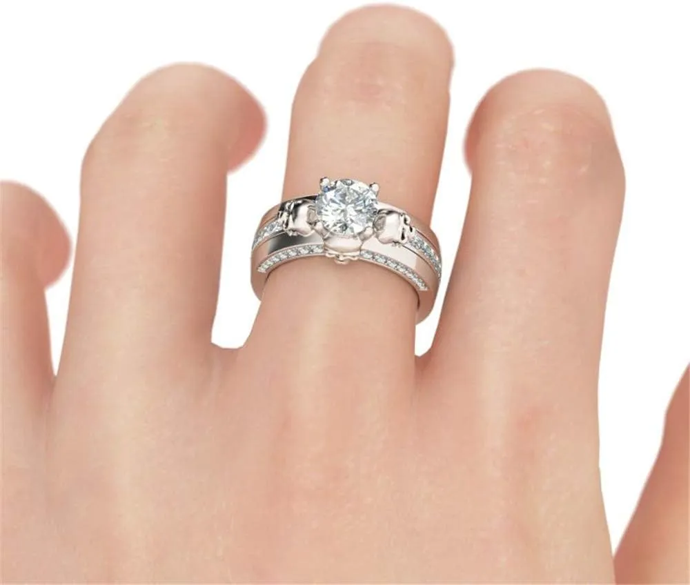 Jeulia 2.5 Carat Interchangeable Wedding Ring Sets for Women 925 Sterling Silver Skull Rings Round Cut Cubic Zirconia Engagement Rings CZ Solitaire Promise Wedding Band with Jewelry Gift Box