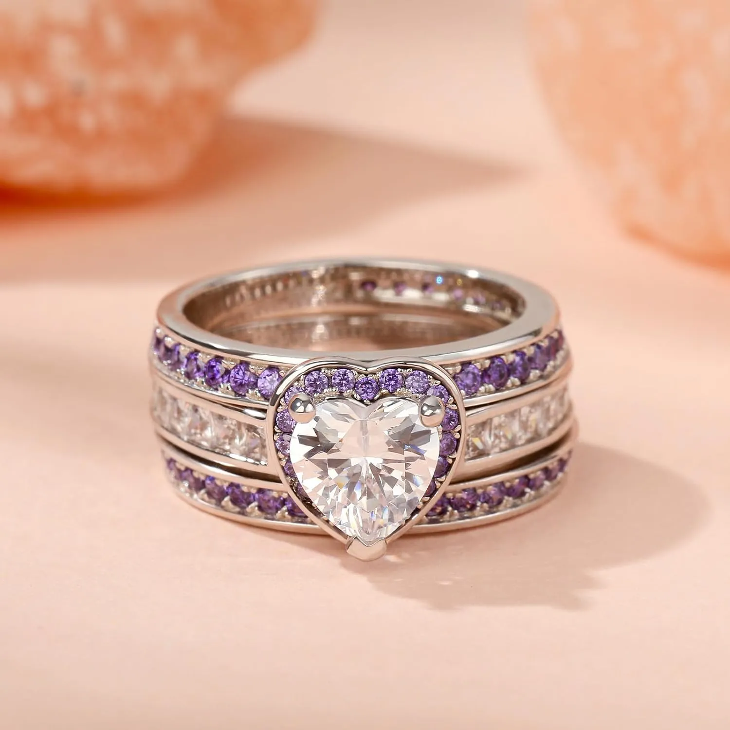 Jeulia Engagement Interchangeable Ring Set for Women Heart Cut Sterling Silver Wedding Promise Brilliant Classic Band Fashion Anniversary Rose Gold Halo Diamond Bridal with Jewelry Box