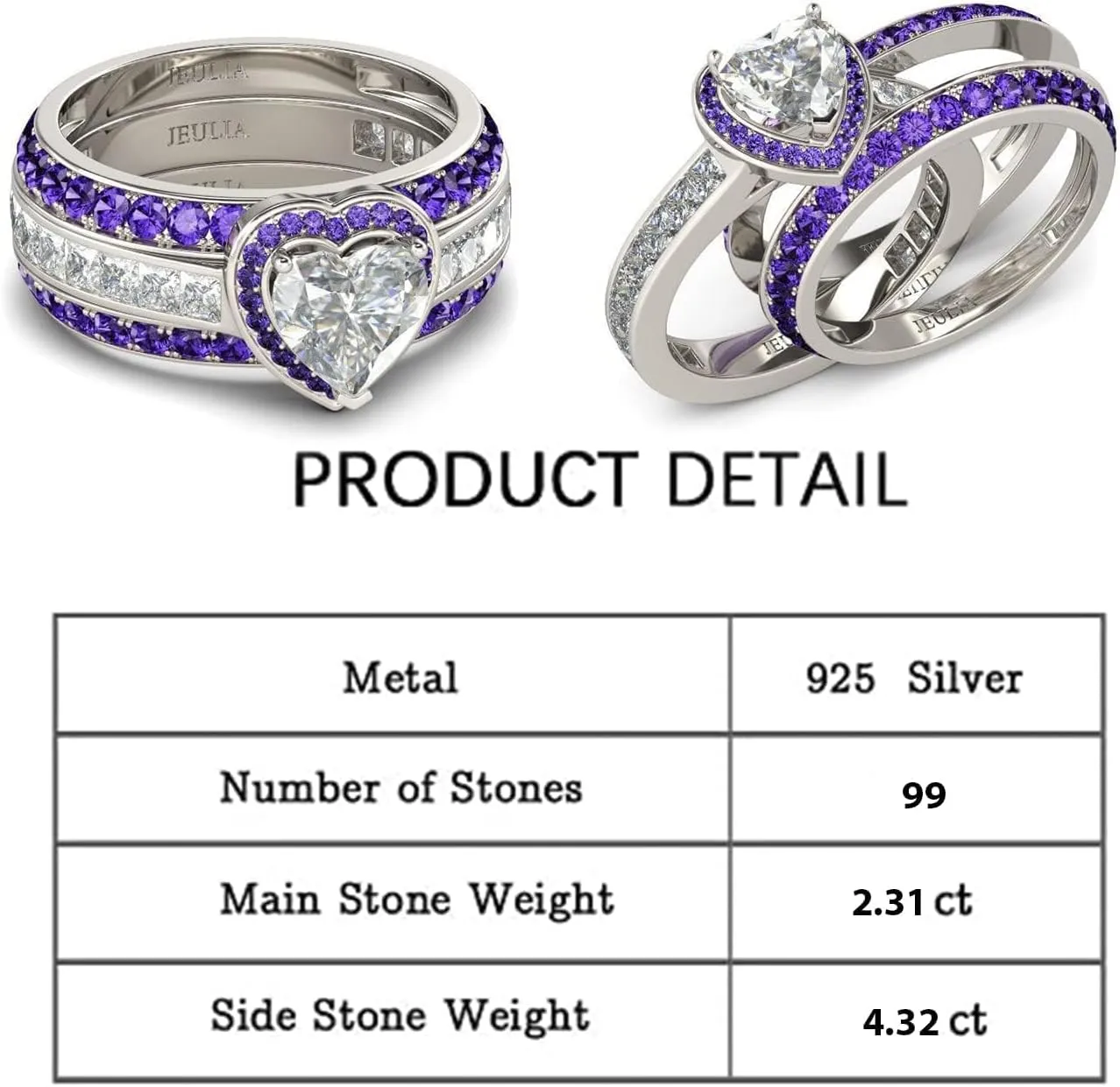 Jeulia Engagement Interchangeable Ring Set for Women Heart Cut Sterling Silver Wedding Promise Brilliant Classic Band Fashion Anniversary Rose Gold Halo Diamond Bridal with Jewelry Box