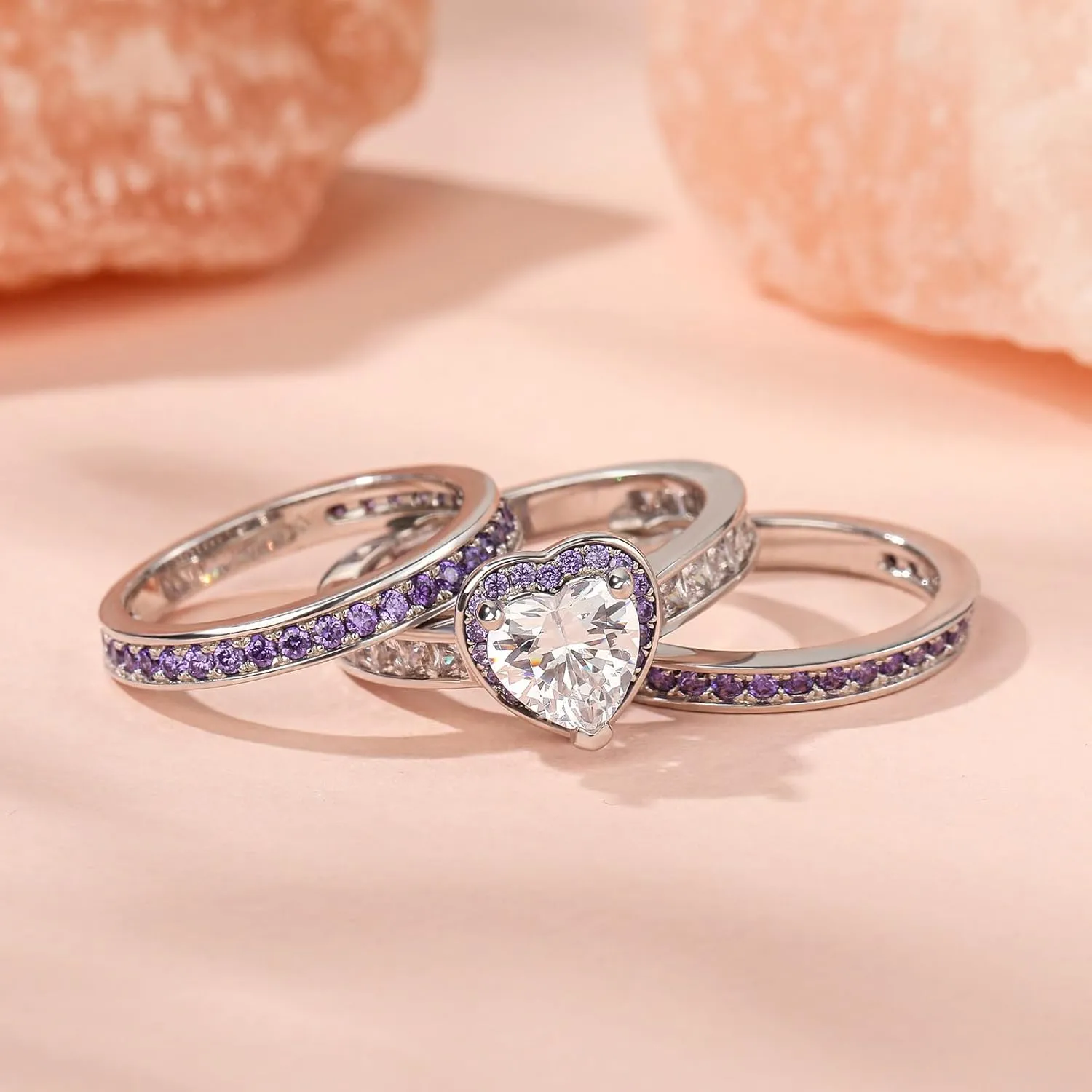Jeulia Engagement Interchangeable Ring Set for Women Heart Cut Sterling Silver Wedding Promise Brilliant Classic Band Fashion Anniversary Rose Gold Halo Diamond Bridal with Jewelry Box