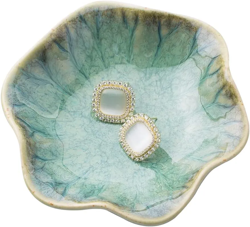 Jewelry Dish,Ceramic Trinket tray, small ring holder, Key Bowl,Home Decoration,Gifts for Friends Sisters Daughter Mother (Green)