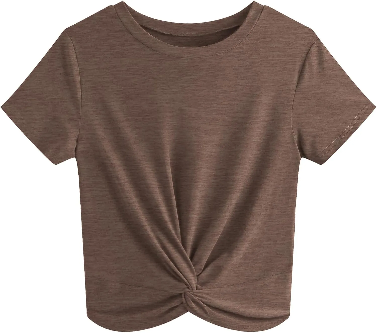 JINKESI Women's Summer Causal Short Sleeve Blouse Round Neck Crop Tops Twist Front Tee T-Shirt