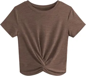 JINKESI Women's Summer Causal Short Sleeve Blouse Round Neck Crop Tops Twist Front Tee T-Shirt