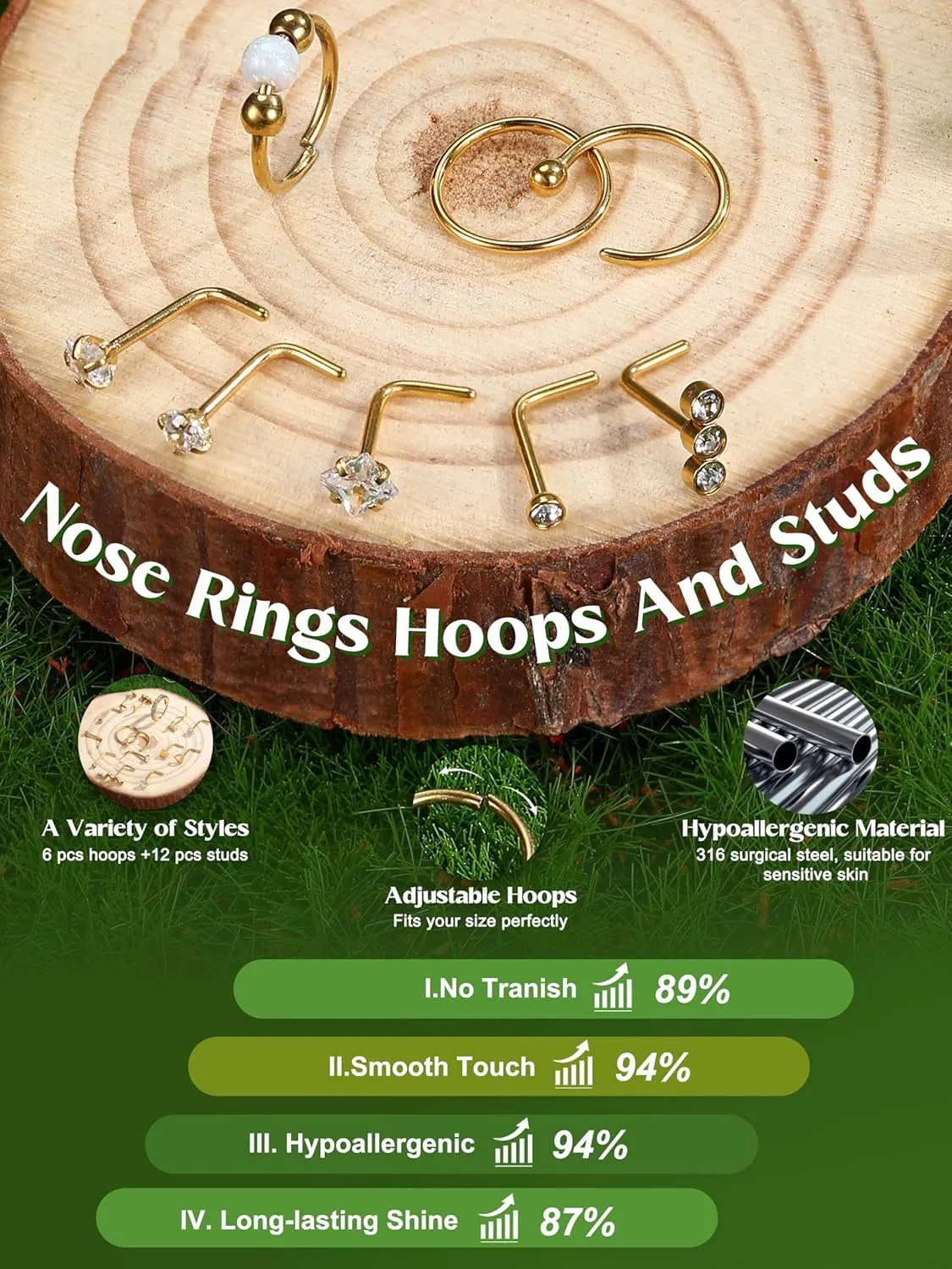 Jstyle 14K Gold Nose Rings for Women Men - 20G Stainless Steel Nose Rings Hoops L Shaped Studs Hypoallergenic Nostril Piercings Jewelry Helix Cartilage Daith Tragus Sleeper Earrings Gold/Silver