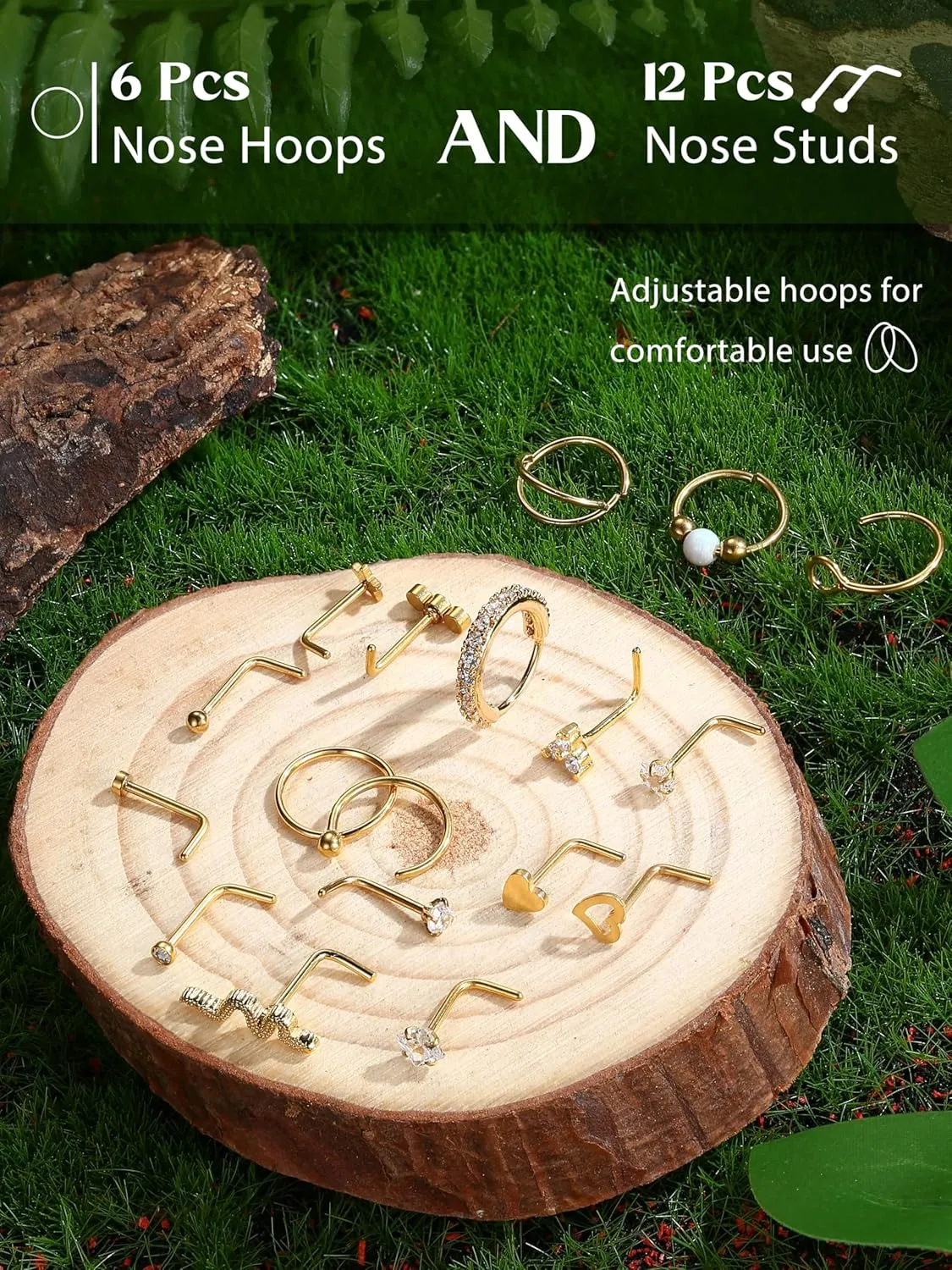Jstyle 14K Gold Nose Rings for Women Men - 20G Stainless Steel Nose Rings Hoops L Shaped Studs Hypoallergenic Nostril Piercings Jewelry Helix Cartilage Daith Tragus Sleeper Earrings Gold/Silver